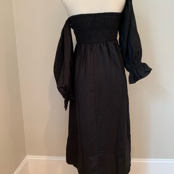 Linen Smocked Long sleeve nap lounge dress Black 🌹 - Picture 7 of 11